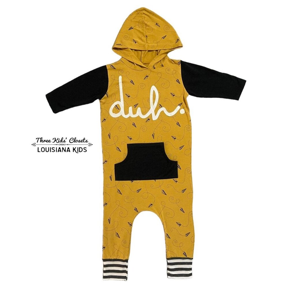 Rags 3/4T Yellow Duh Paper Airplane Hoodie Romper